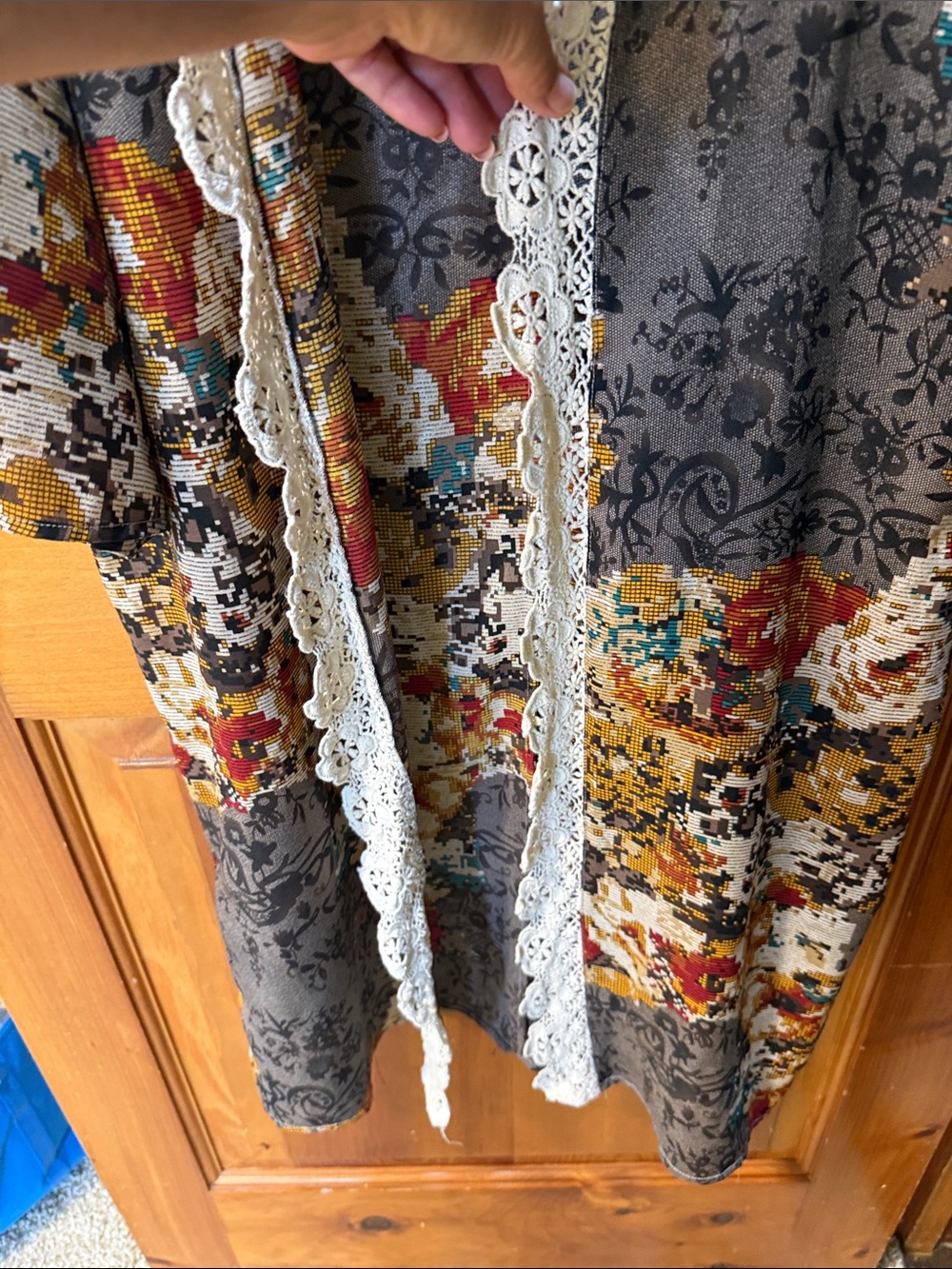JODIFL Multi-Color Crochet-Trim Open Duster, Long, Sz Large, NICE! - Picture 5 of 10